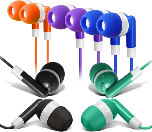 Bulk Earbuds 50 Pack for Classroom -  Wholesale Earbuds Headphones Wired Stereo Earphones Multi Color for Kids Toddlers Teen at School Library Room Homeschool Online Teaching